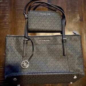 Michael Kors Black Monogram Shoulder Bag and Wallet